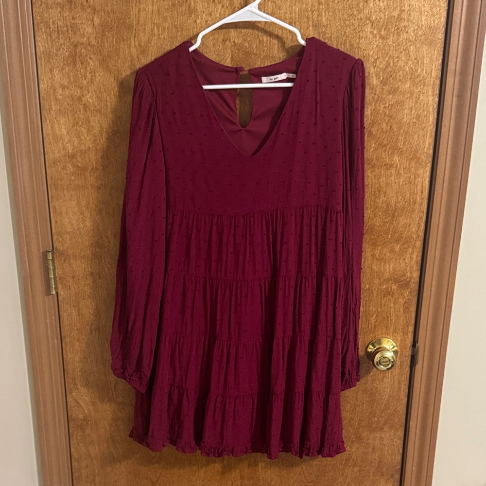 Burgundy Long Sleeve Dress by Mi Ami